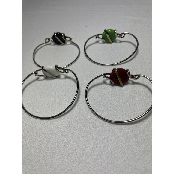 Vtg Silver Wrapped Wire Green Copper Black White Glass Bangle Bracelets 4 in lot - Picture 8 of 8